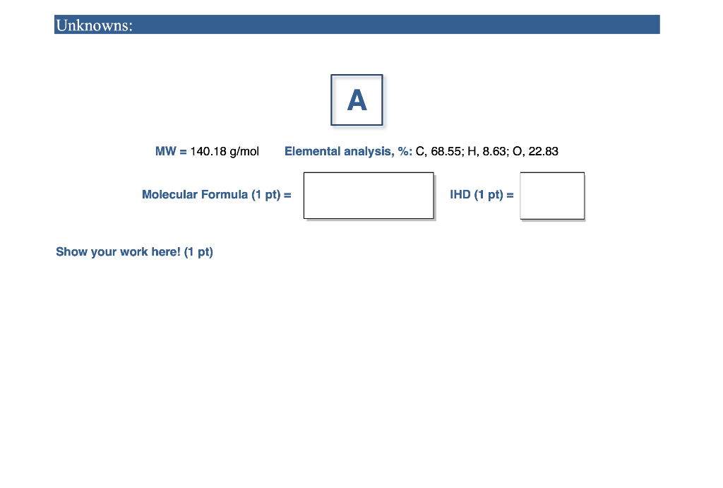 Solved Unknowns Mw G Mol Elemental Analysis C Chegg