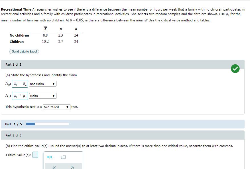 Solved Recreational Time A Researcher Wishes To See If There Chegg