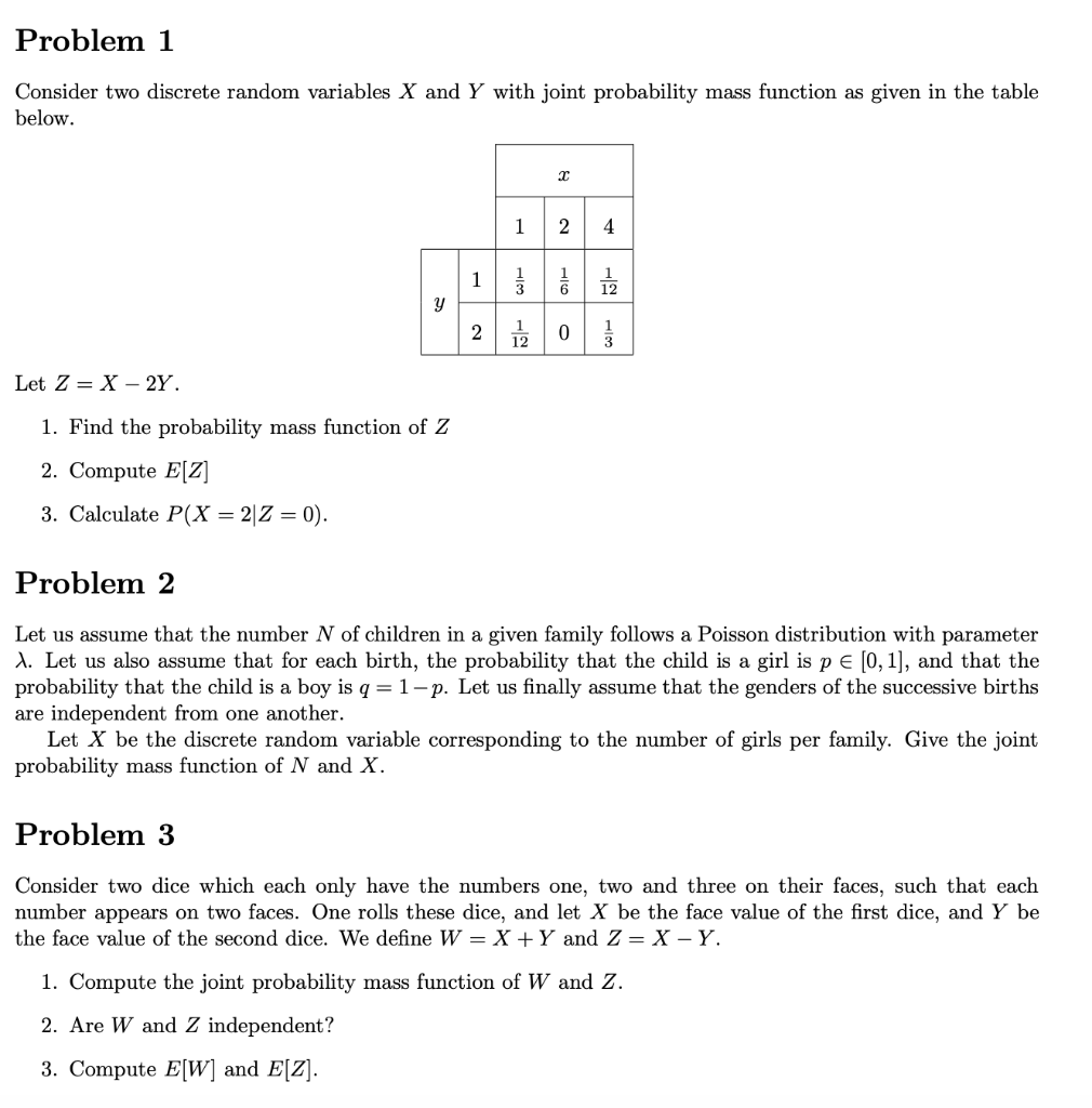 Solved Problem 1 Consider Two Discrete Random Variables X Chegg