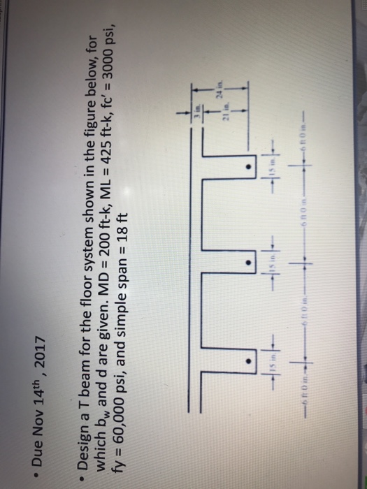 Solved Due Nov Th Design A T Beam For The Floor Chegg