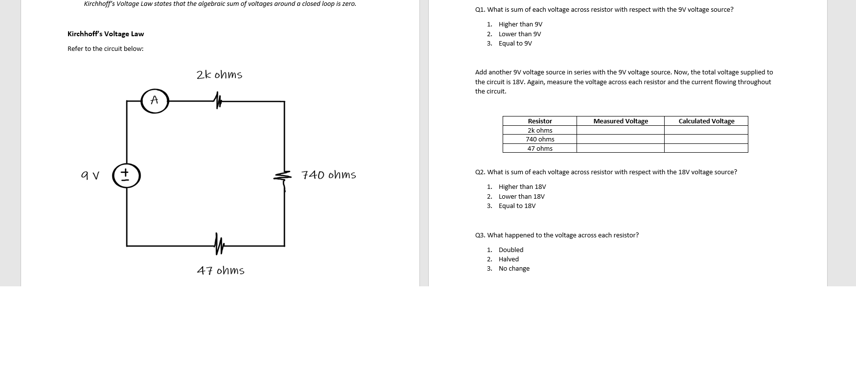 Solved Kirchhoff S Voltage Law States That The Algebraic Sum Chegg