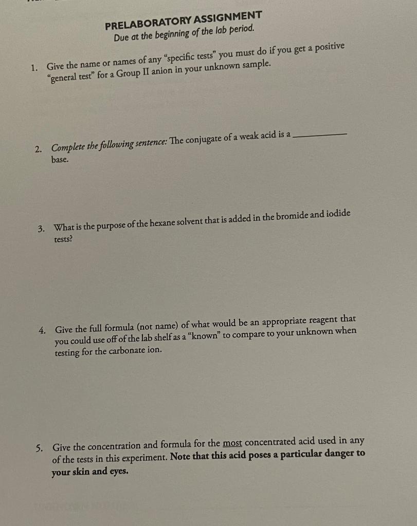 Solved Prelaboratory Assignment Due At The Beginning Of The Chegg