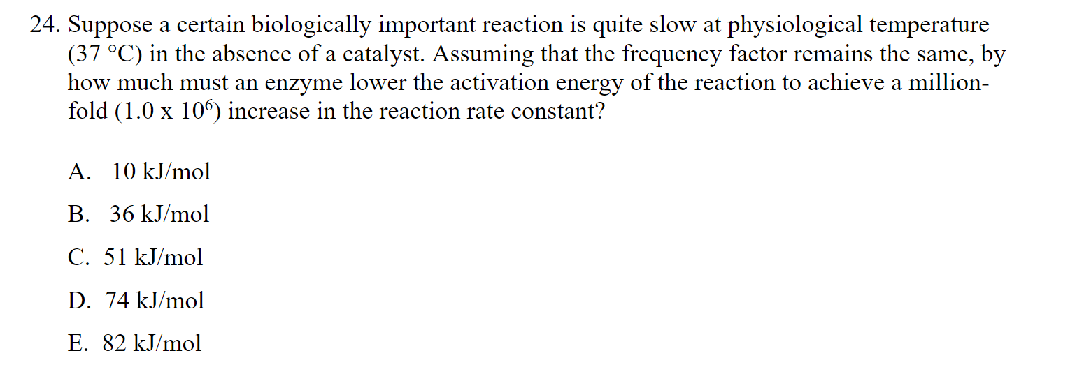 Solved Suppose A Certain Biologically Important Reaction Chegg