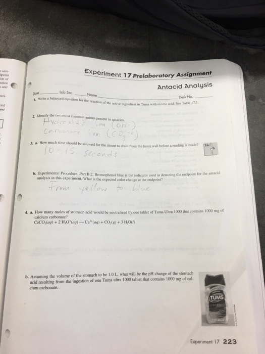 Solved Experiment 17 Report Sheet Antacid Analysis A Chegg