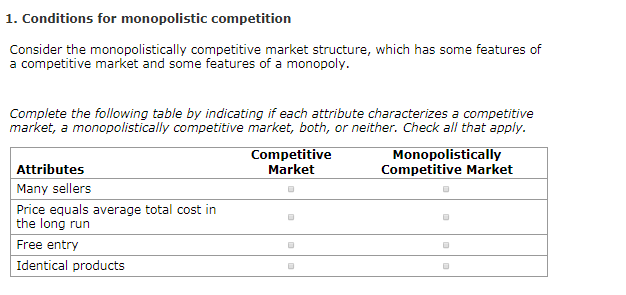 Solved Conditions For Monopolistic Competition Consider Chegg