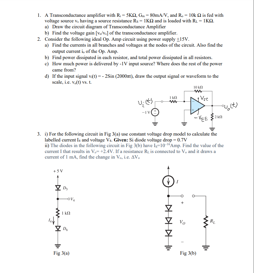 Solved 1 A Transconductance Amplifier With R 5K22 Gm Chegg