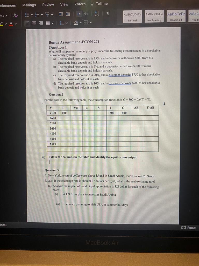 Solved Eferences Mailings Review View Zotero Tell Me St Aa A Chegg