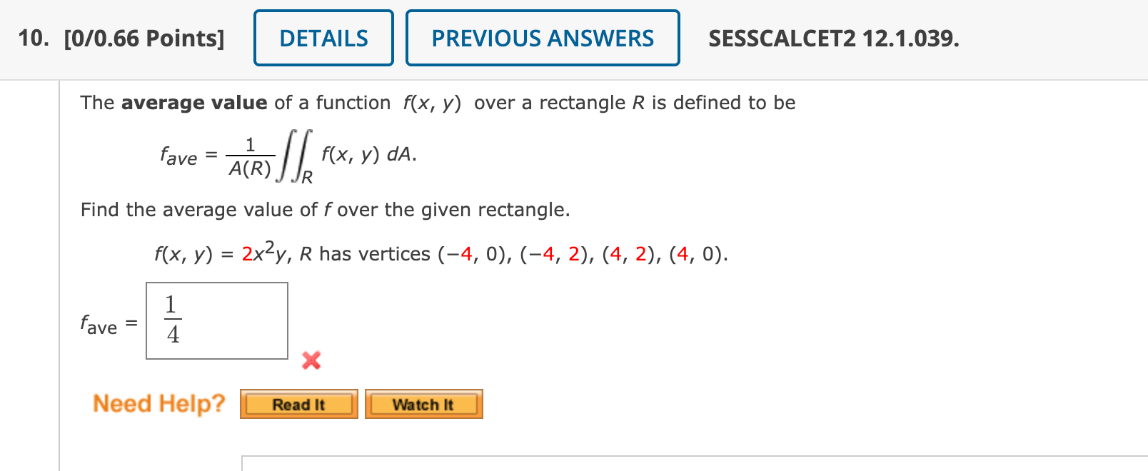 Solved The Average Value Of A Function F X Y Over A Chegg