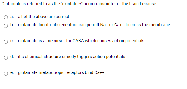 Solved Glutamate Is Referred To As The Excitatory Chegg