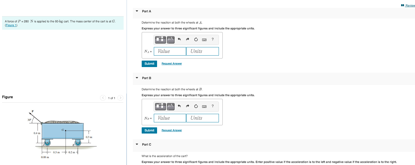 Solved A Force Of P 280 N Is Applied To The 60kg Cart The Chegg