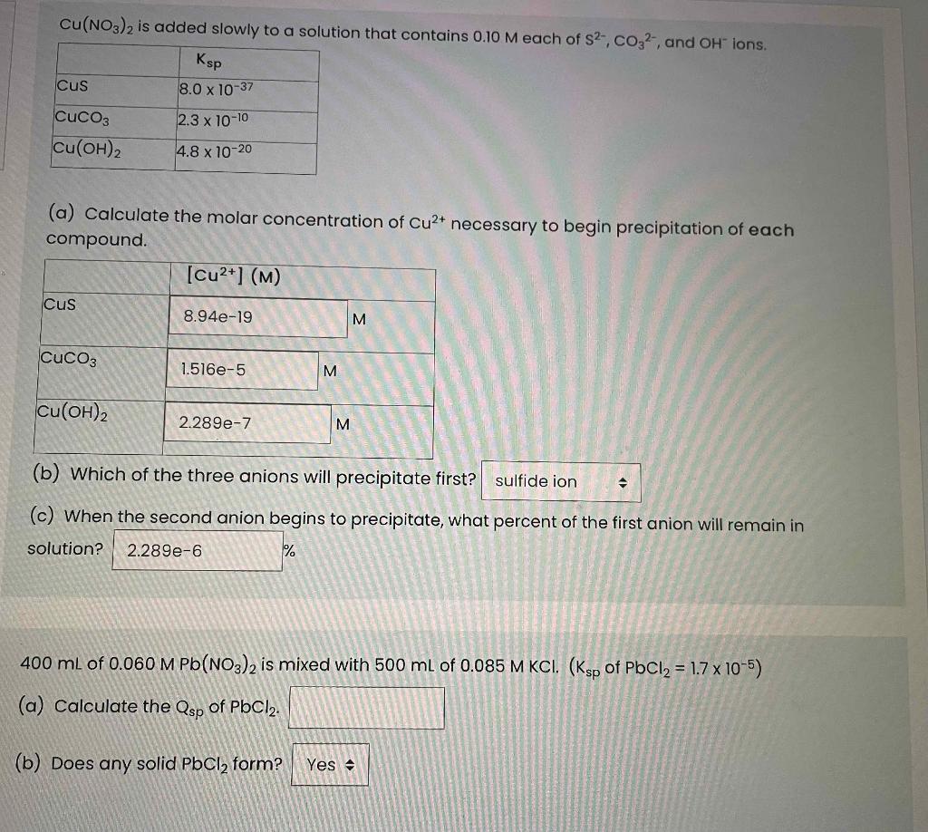 Solved Cu NO3 2 Is Added Slowly To A Solution That Contains Chegg