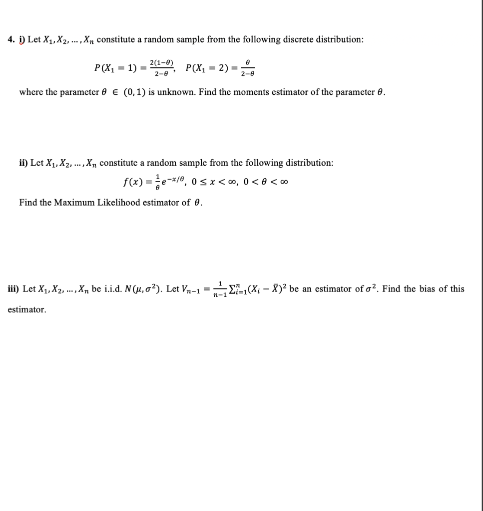 Solved 4 I Let X1 X2 Xn Constitute A Random Sample Chegg