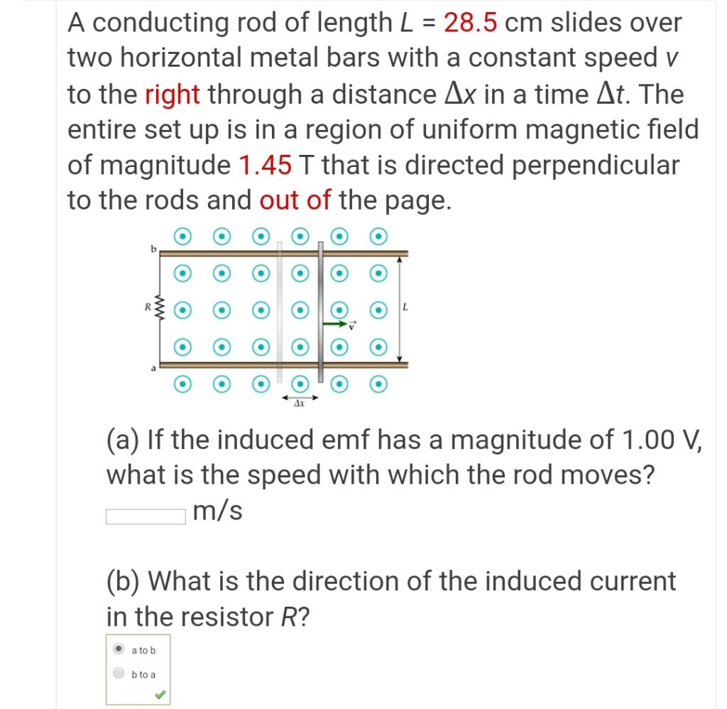 Solved A Conducting Rod Of Length L 28 5 Cm Slides Over Chegg