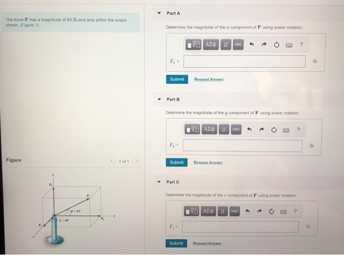 Solved Part A The Force F Has A Magnitude Of 80 Lb And Acts Chegg