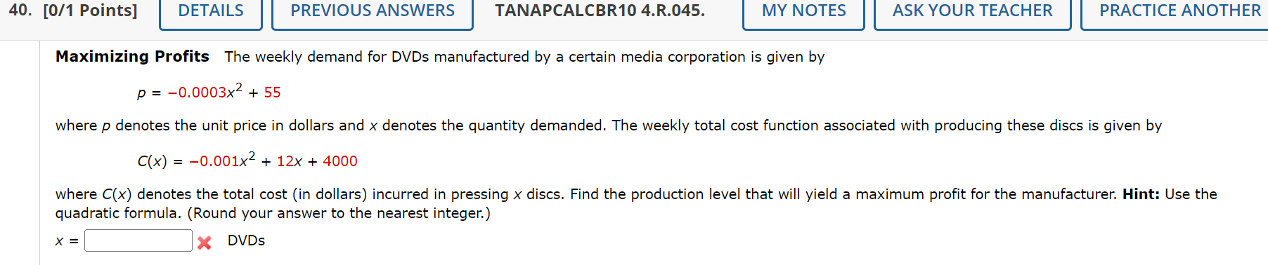 Solved Maximizing Profits The Weekly Demand For Dvds Chegg