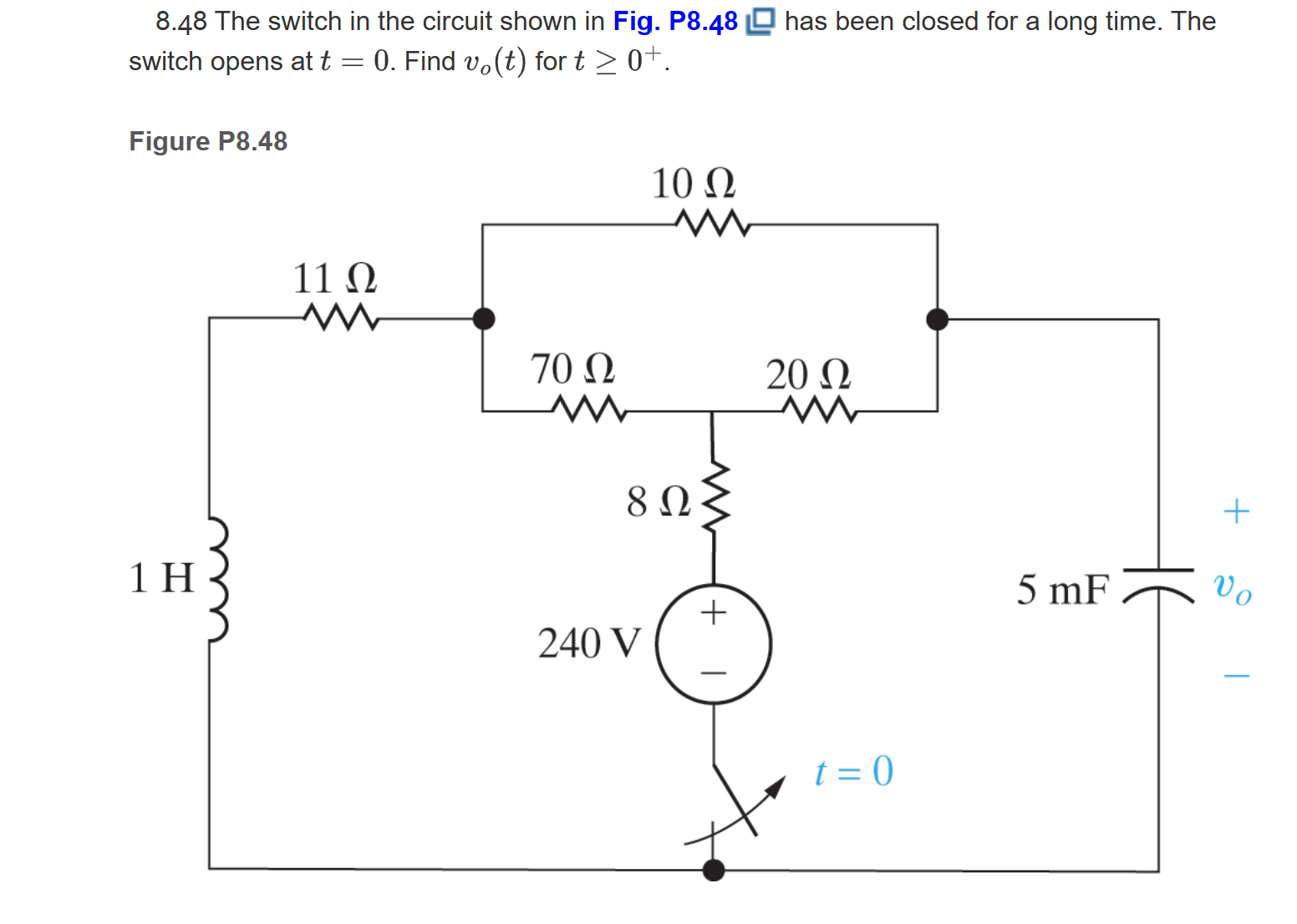 Solved 8 48 The Switch In The Circuit Shown In Fig P8 48 Chegg