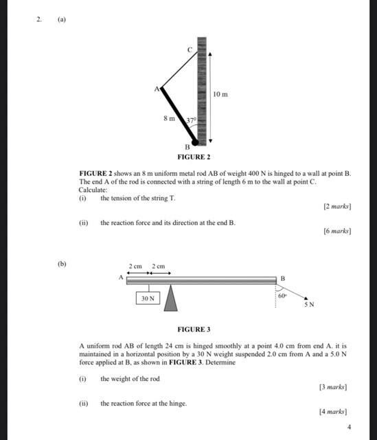 FIGURE 2 Shows An 8 M Uniform Metal Rod AB Of Weight Chegg