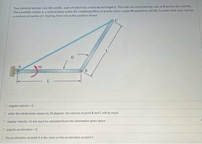 Solved Two Identical Slender Rods Ab And Bc Each Of Which Chegg