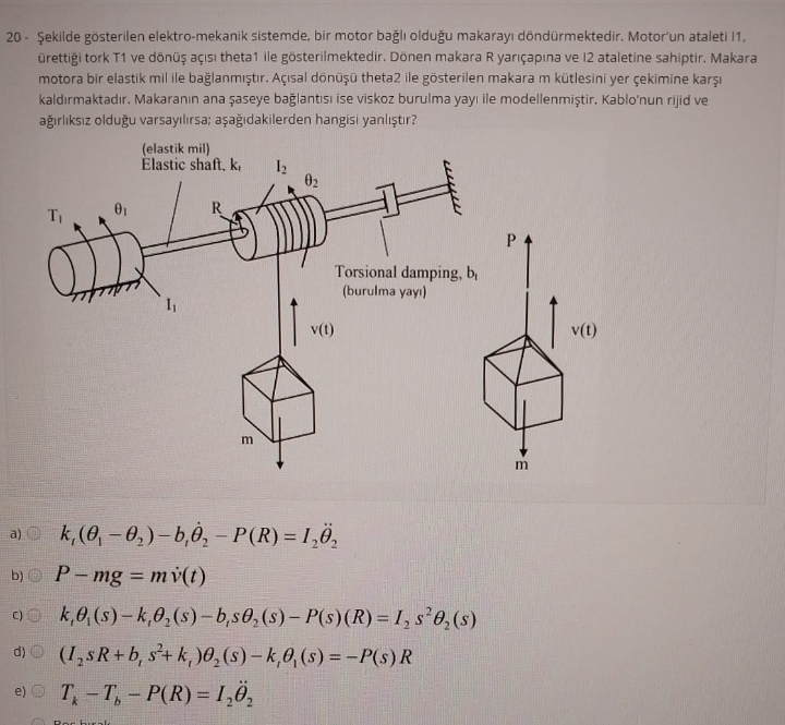 Solved 20 Şekilde gösterilen elektro mekanik sistemde bir Chegg