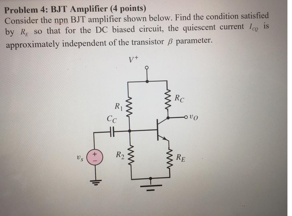 Solved Problem Bjt Amplifier Points Consider The Npn Chegg