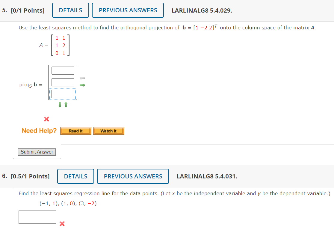 Solved Points Details Previous Answers Larlinalg Chegg