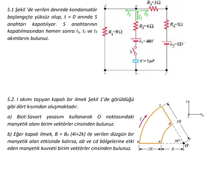 Solved S 1 Şekil de verilen devrede kondansatör başlangıçta Chegg