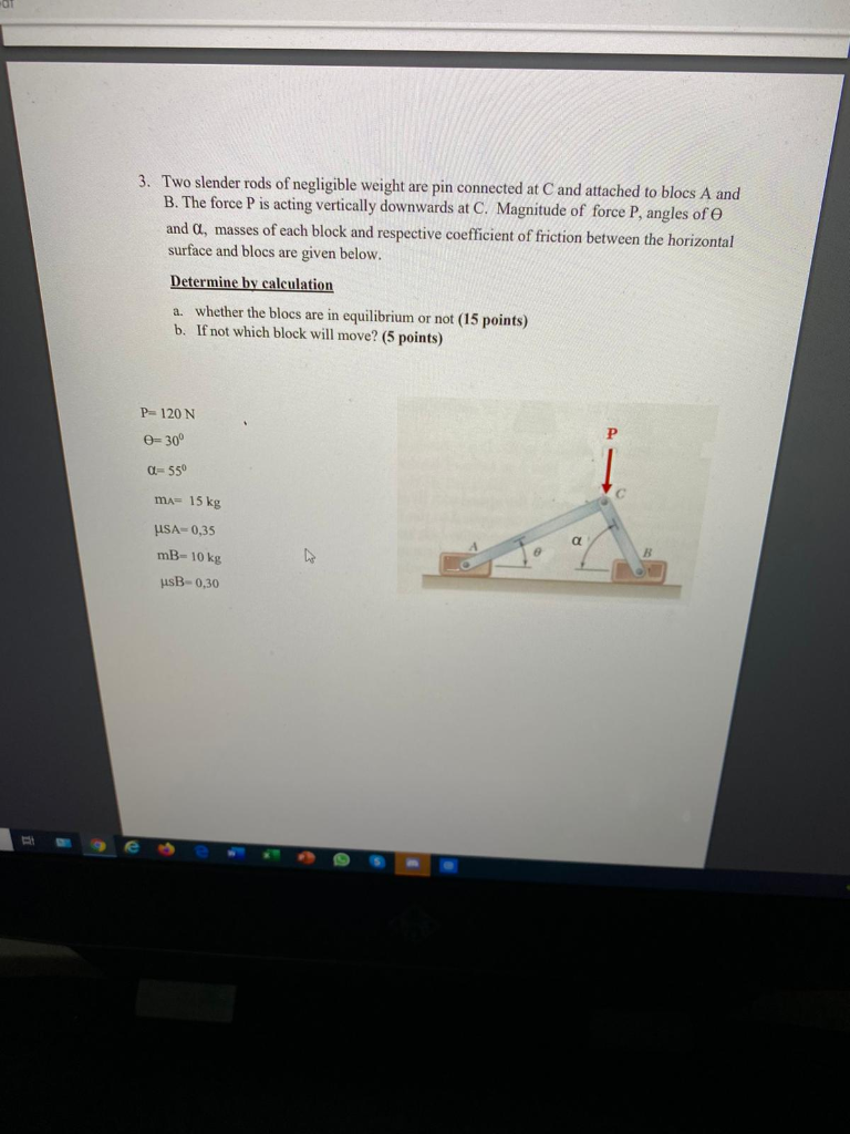 Solved Two Slender Rods Of Negligible Weight Are Pin Chegg