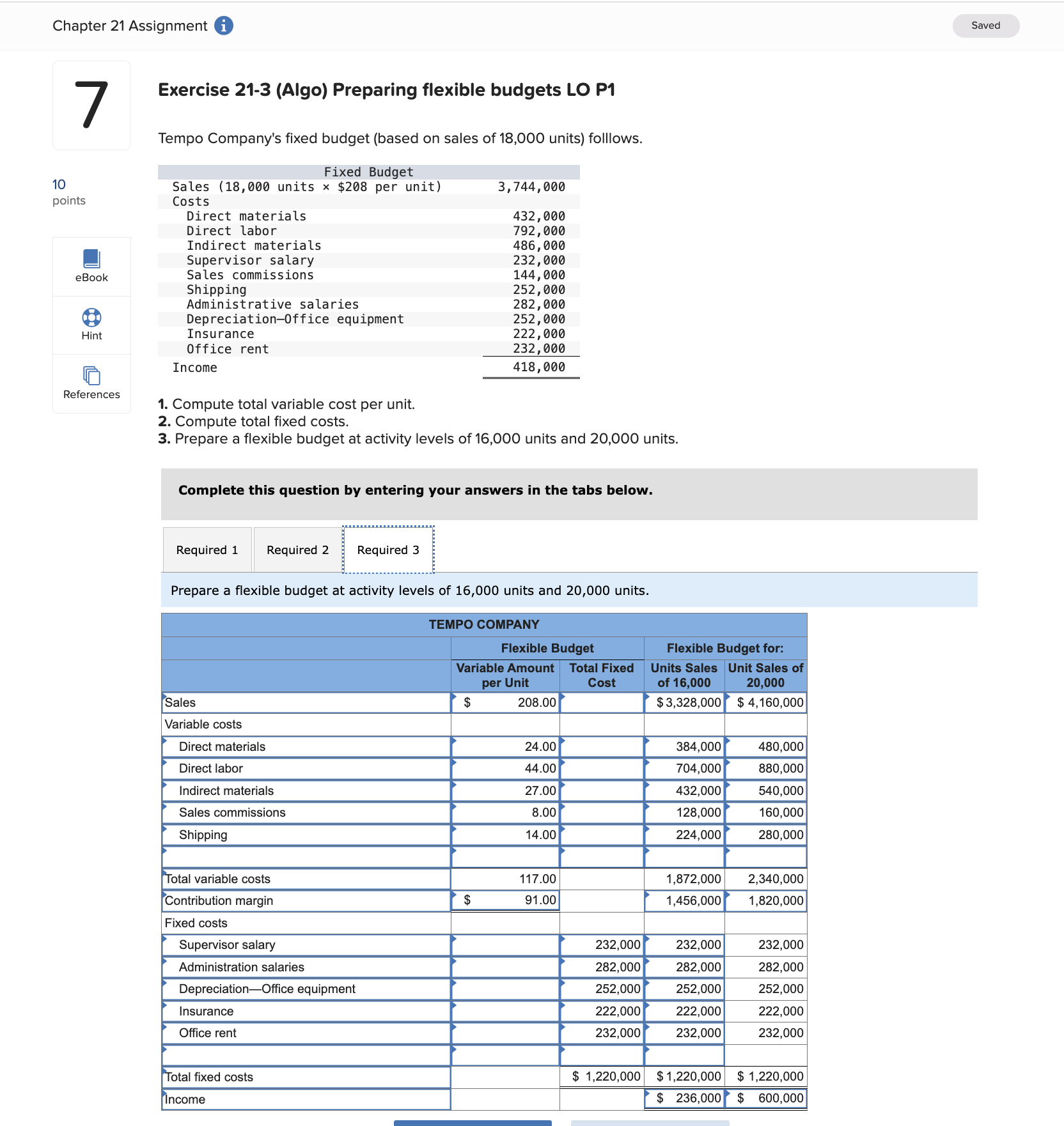 Solved Exercise Algo Preparing Flexible Budgets Lo P Chegg