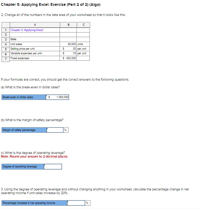 Solved Chapter 5 Applylng Excel Exerclse Part 2 Of 2 Chegg