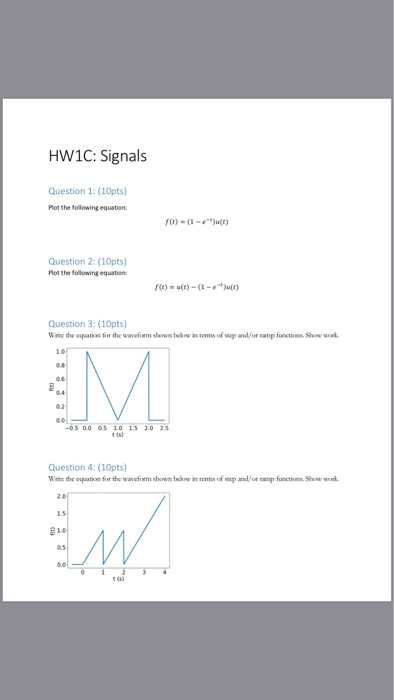 Solved HW1C Signals Question 1 10pts Plot The Following Chegg