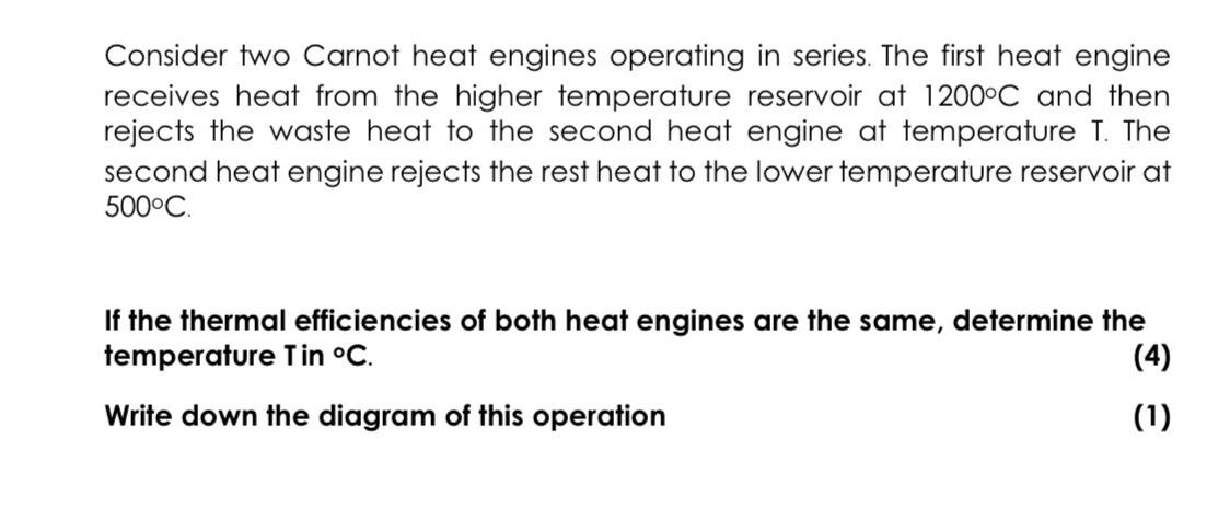 Solved Consider Two Carnot Heat Engines Operating In Series Chegg