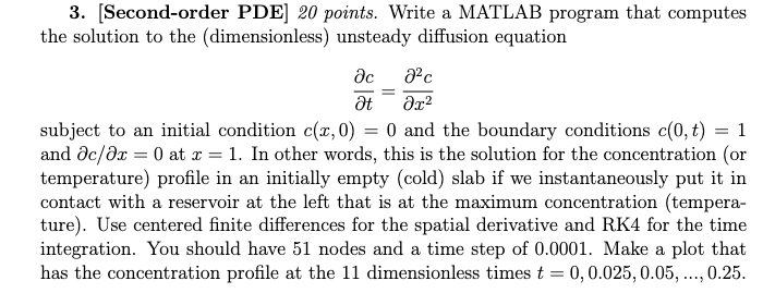 Solved Second Order Pde Points Write A Matlab Chegg