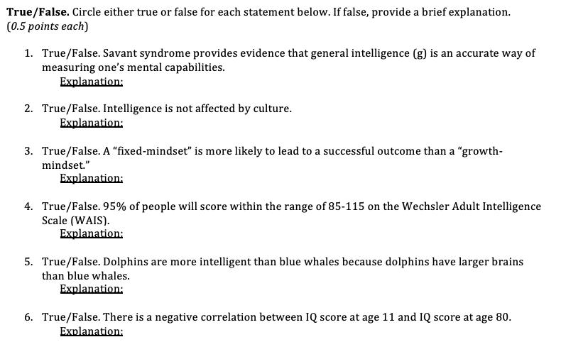 Solved True False Circle Either True Or False For Each Chegg