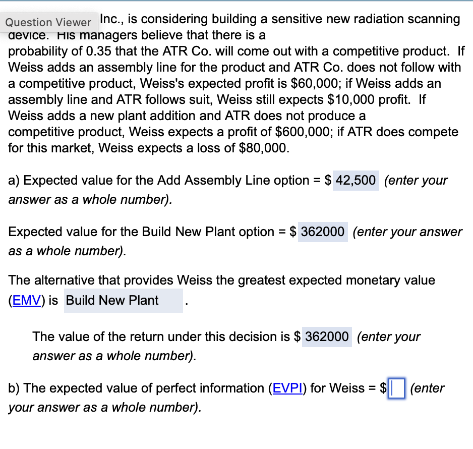 Solved Howard Weiss Inc Is Considering Building A Chegg