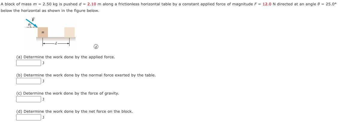 Solved Block Of Mass M 2 50 Kg Is Pushed D 2 10 M Along A Chegg