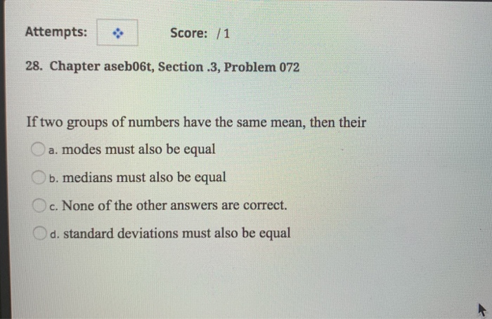 Solved Attempts Score 1 28 Chapter Aseb06t Section 3 Chegg