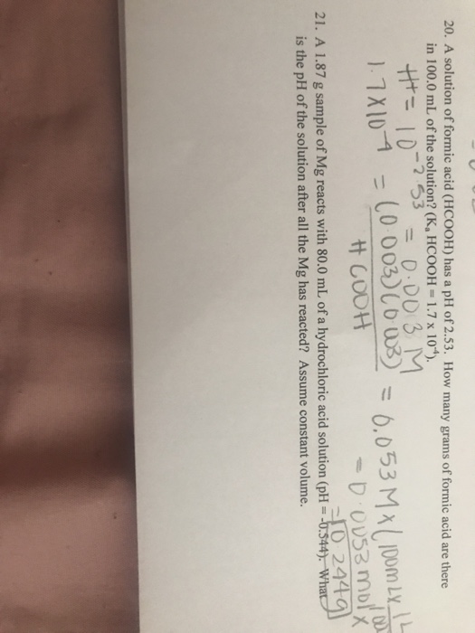 Solved A Solution Of Formic Acid Hcooh Has A Ph Of Chegg