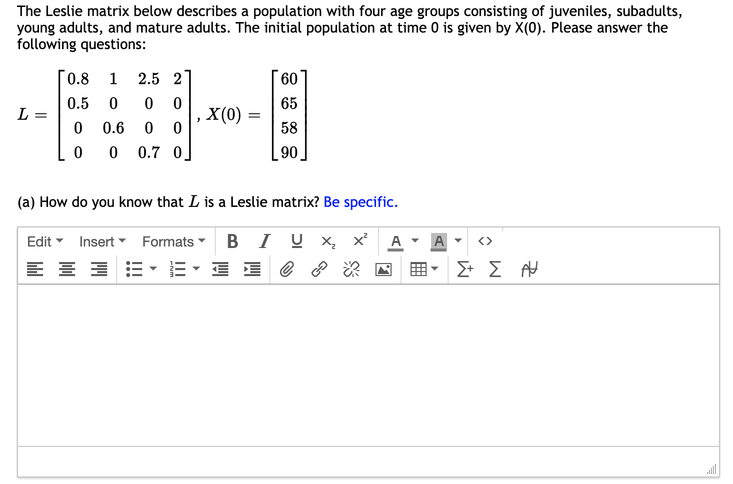 Solved The Leslie Matrix Below Describes A Population With Chegg