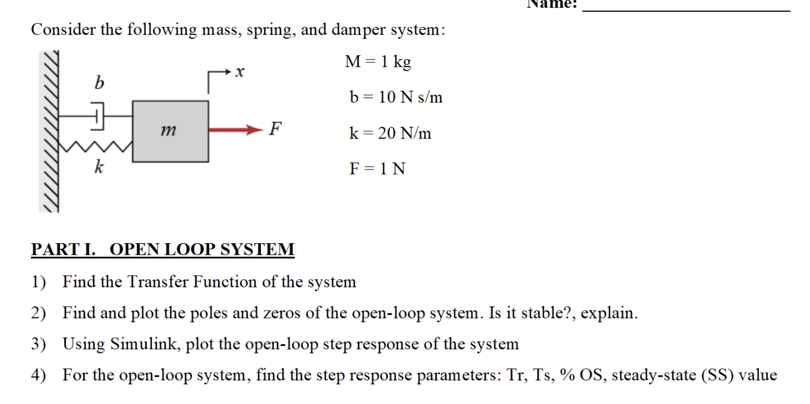 Solved Consider The Following Mass Spring And Damper Chegg