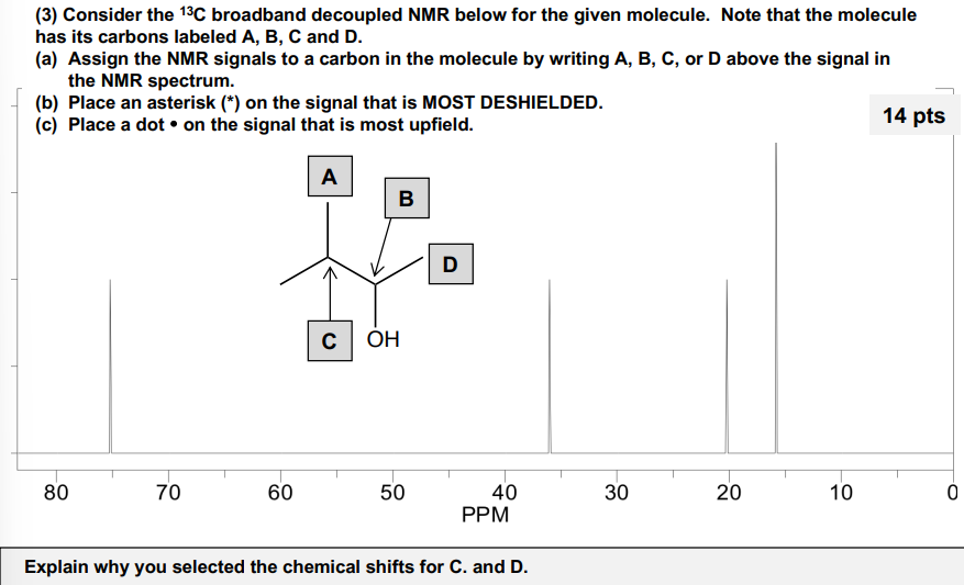 Solved 3 Consider The 13 C Broadband Decoupled NMR Below Chegg