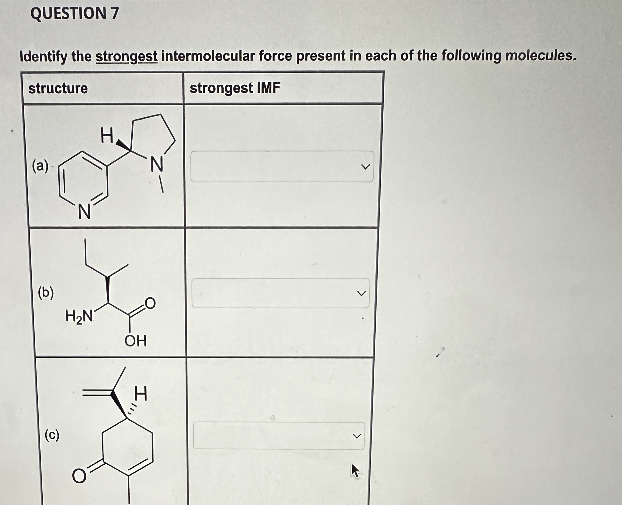 Solved Question Identify The Strongest Intermolecular Chegg