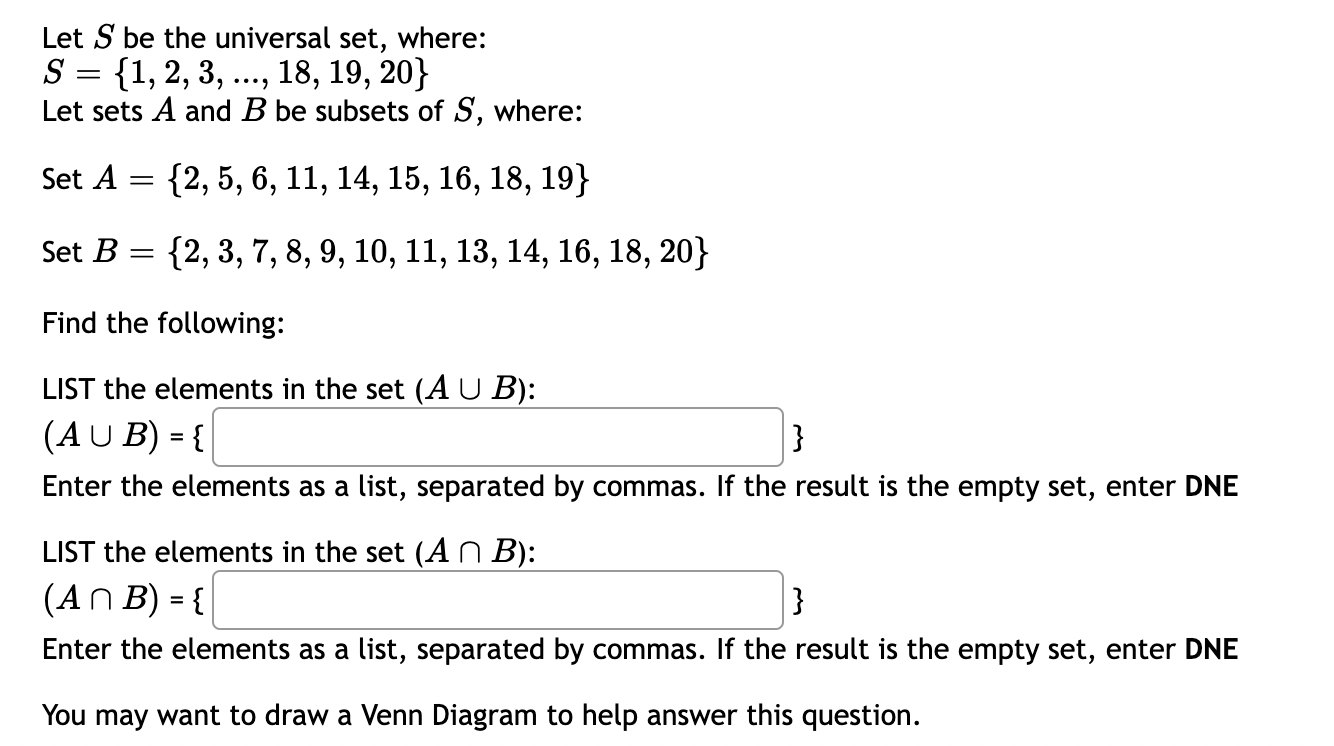 Solved Let S Be The Universal Set Where S 1 2 3 18 Chegg