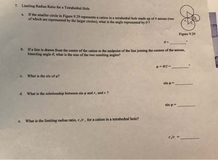 Limiting Radius Ratio For A Tetrahedral Hole If Chegg