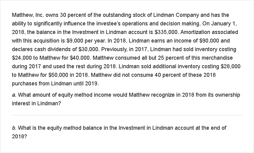 Solved Matthew Inc Owns Percent Of The Outstanding Chegg