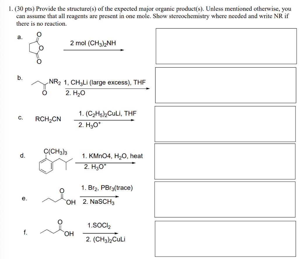 Solved 1 30 Pts Provide The Structure S Of The Expected Chegg