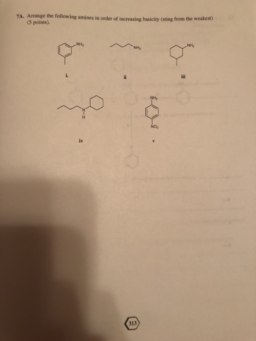 Solved A Arrange The Following Amines In Order Of Chegg