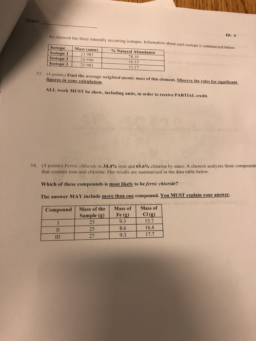 Solved Id A An Element Has Three Naturally Occurring Chegg