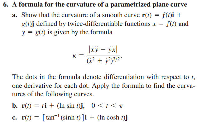 Solved A Formula For The Curvature Of A Parametrized Pla