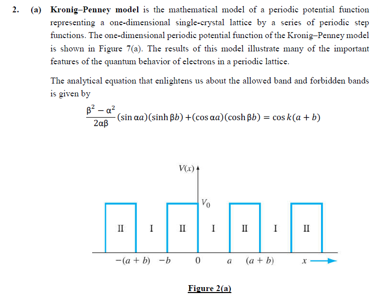 Solved A Kronig Penney Model Is The Mathematical Model Chegg