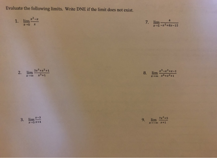 Solved Evaluate The Following Limits Write Dne If The Limit Chegg